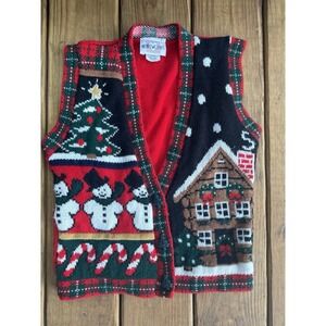 Vintage Heartworks Christmas Cardigan Vest Med 10/12 Kids Made In USA